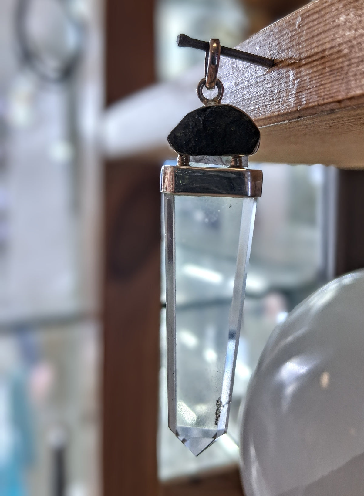 Moldavite & Clear Quartz Sterling Silver Pendant
