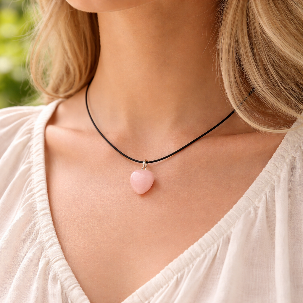 Mini Rose Quartz Heart Pendant Necklace – Dainty Crystal Love Stone Jewellery