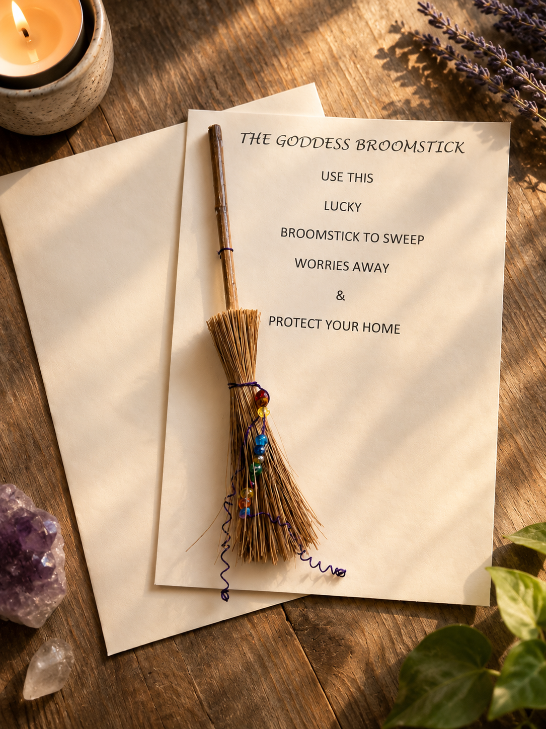Handmade Goddess Broomstick Greeting Card – Protection & Good Luck