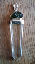 Moldavite & Clear Quartz Sterling Silver Pendant
