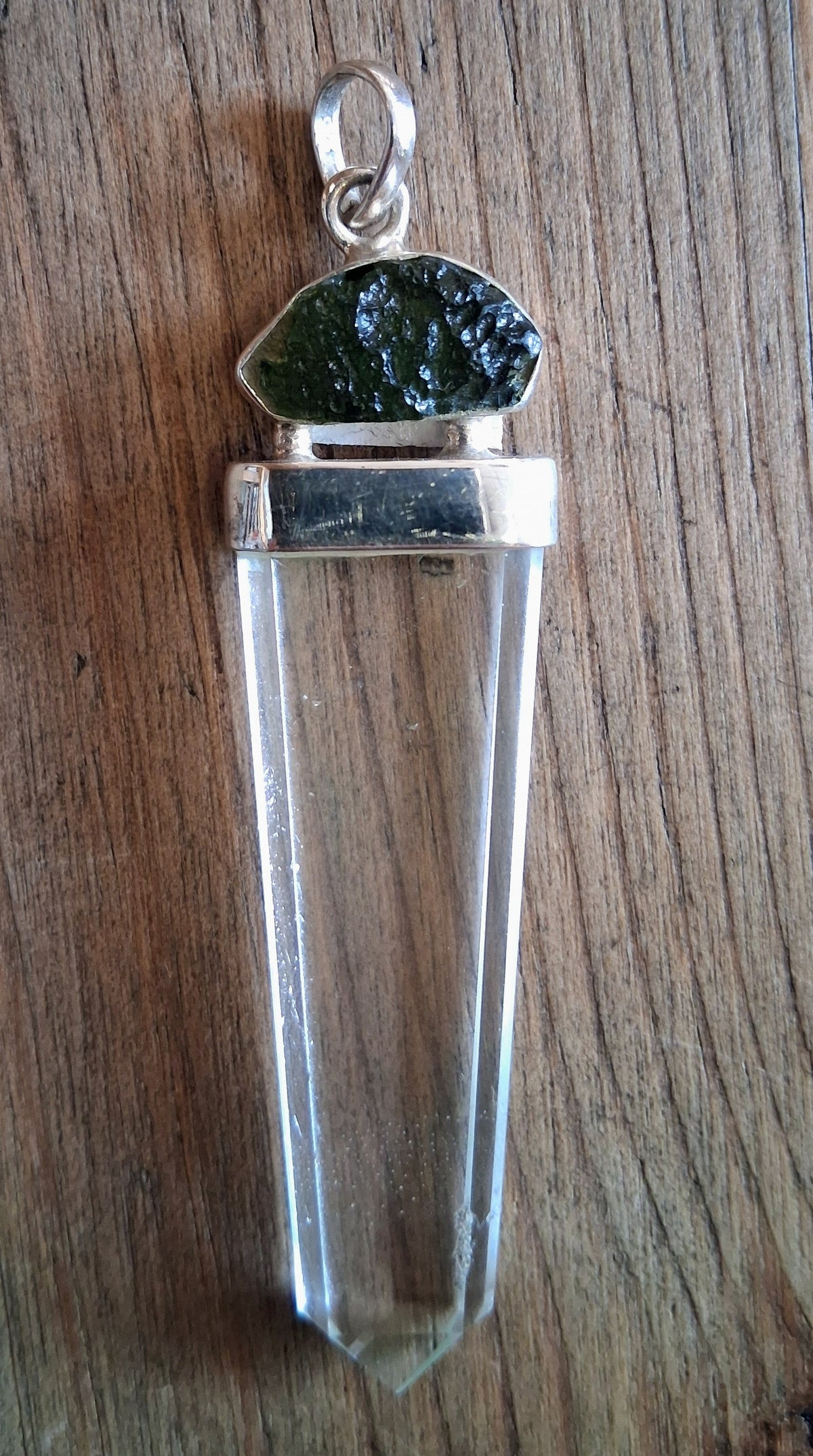 Moldavite & Clear Quartz Sterling Silver Pendant