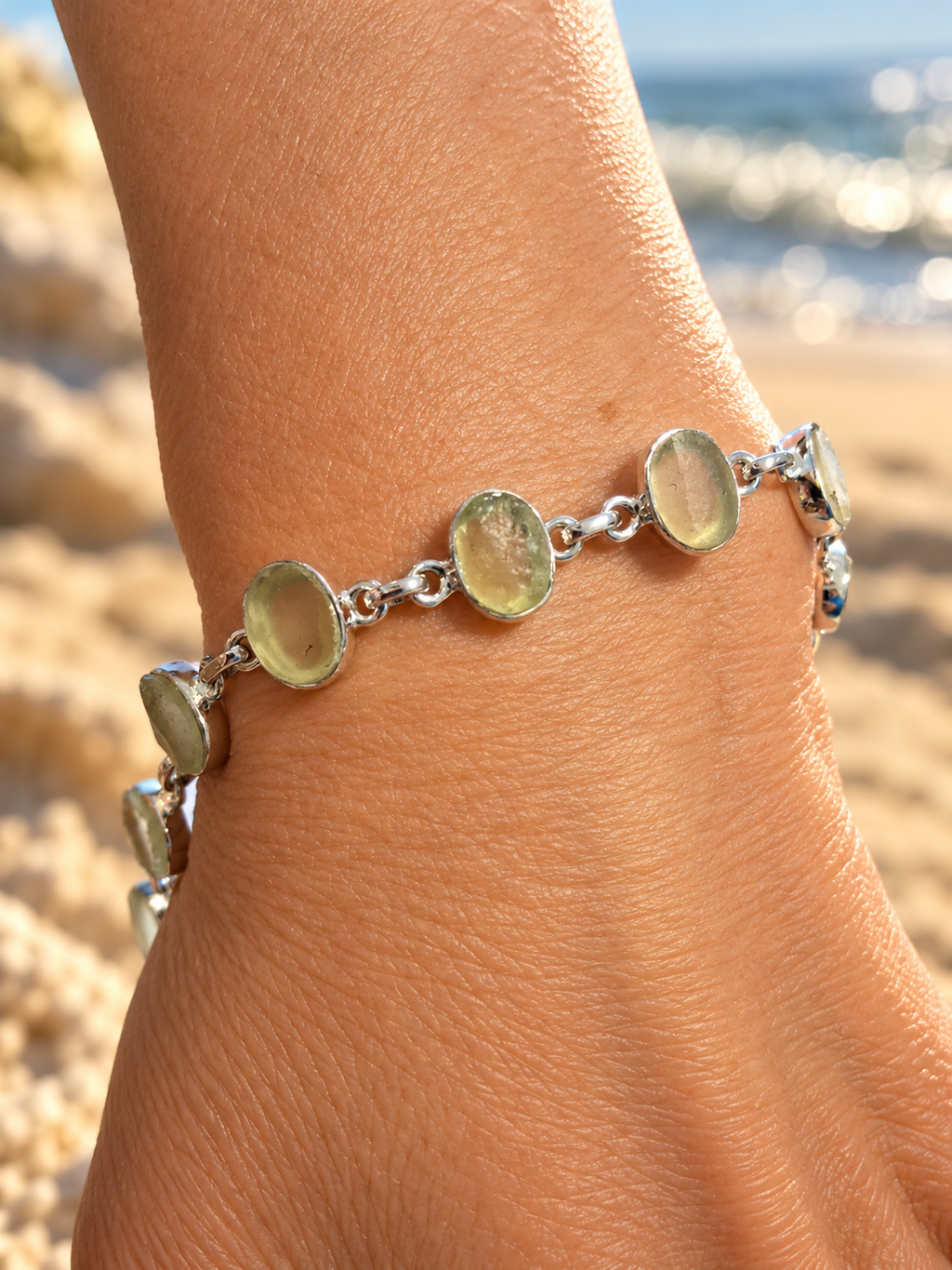 Libyan Desert Glass & Sterling Silver Bracelet – Adjustable Toggle Clasp ✨