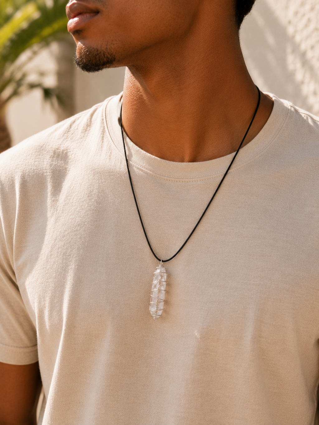 Clear Quartz Point Spiral Cage Pendant Necklace - Clear Negative Energy