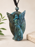 Carved Labradorite Angel Protection Pendant Necklace