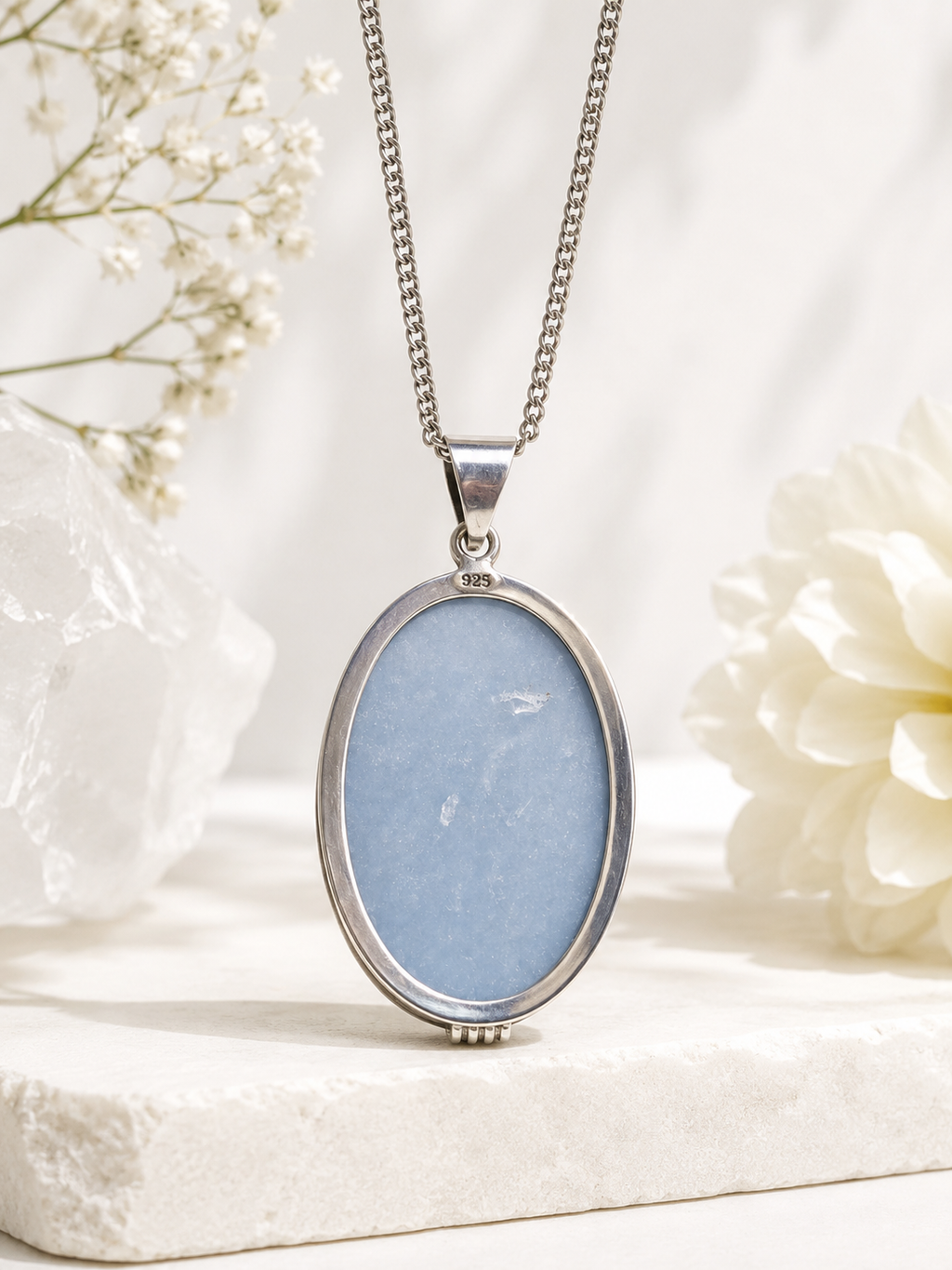 Natural Angelite Sterling Silver Pendant with Sterling Silver Chain