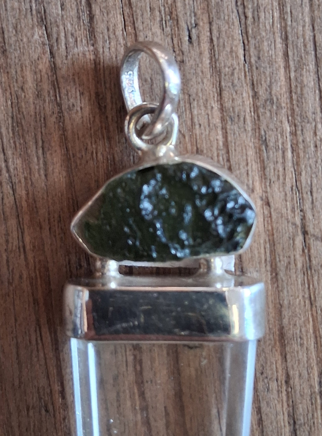 Moldavite & Clear Quartz Sterling Silver Pendant