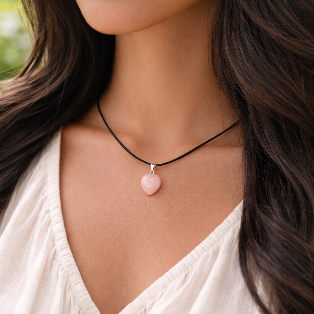 Mini Rose Quartz Heart Pendant Necklace – Dainty Crystal Love Stone Jewellery