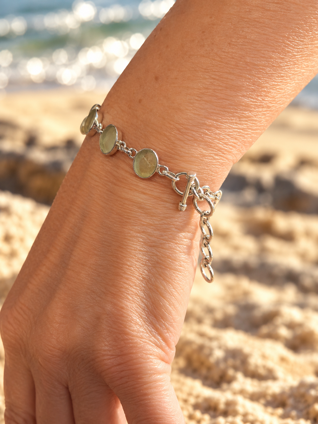 Libyan Desert Glass & Sterling Silver Bracelet – Adjustable Toggle Clasp ✨